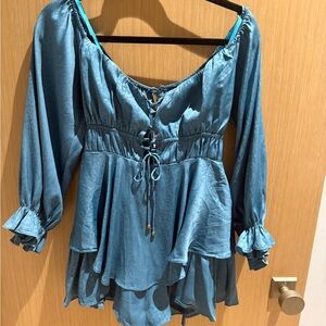 Chic Blue Lace-Up Mini Dress